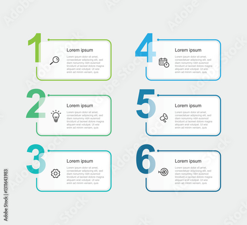 Modern design template infographic with 6 step or option suitable for business information and presentation 