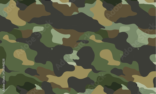 Modern seamless vector-style camouflage pattern featuring, realistic military-style shapes, easily editable.