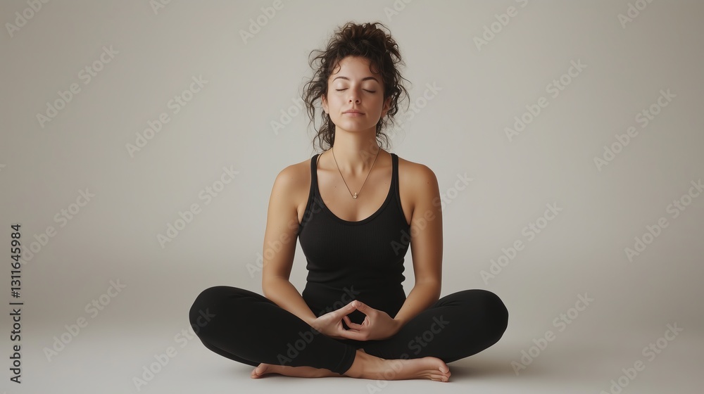 Fototapeta premium Woman meditating peacefully in yoga pose. Relaxed serene posture. AI generated