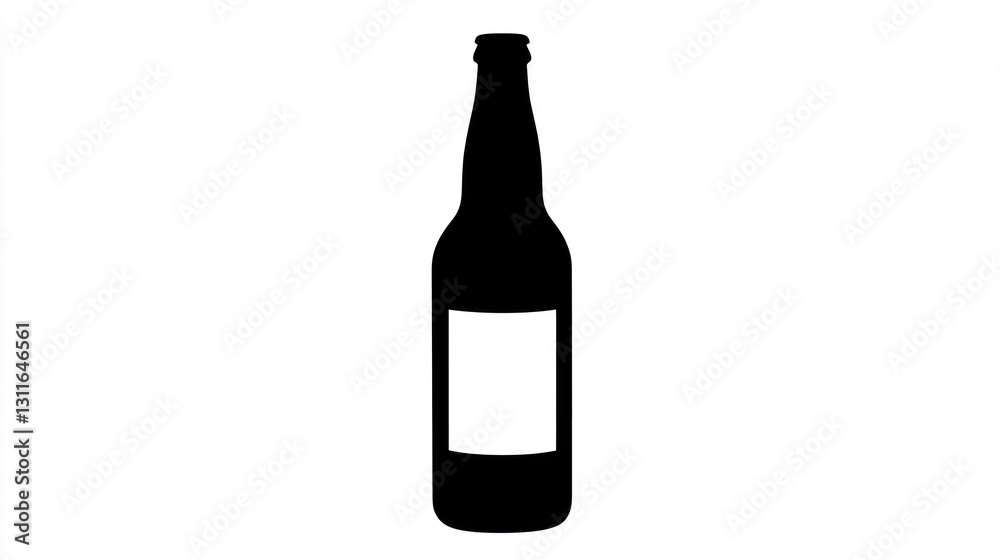 Beer bottle silhouette, white background, label mockup Beer bottle silhouette, white background, label mockup