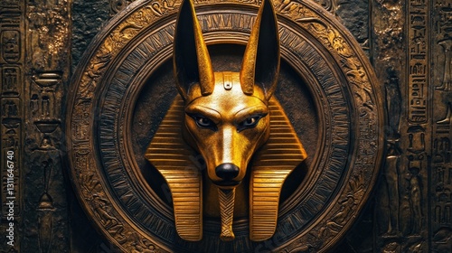 Golden ancient Egyptian statue of Anubis, the god of funerary rites and embalming.