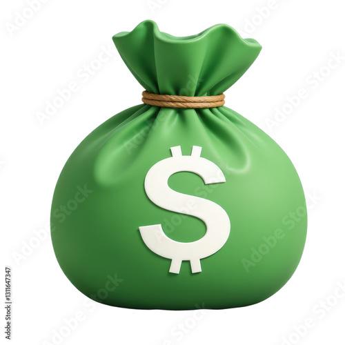 Green Money Bag with Dollar Sign on Transparent Background