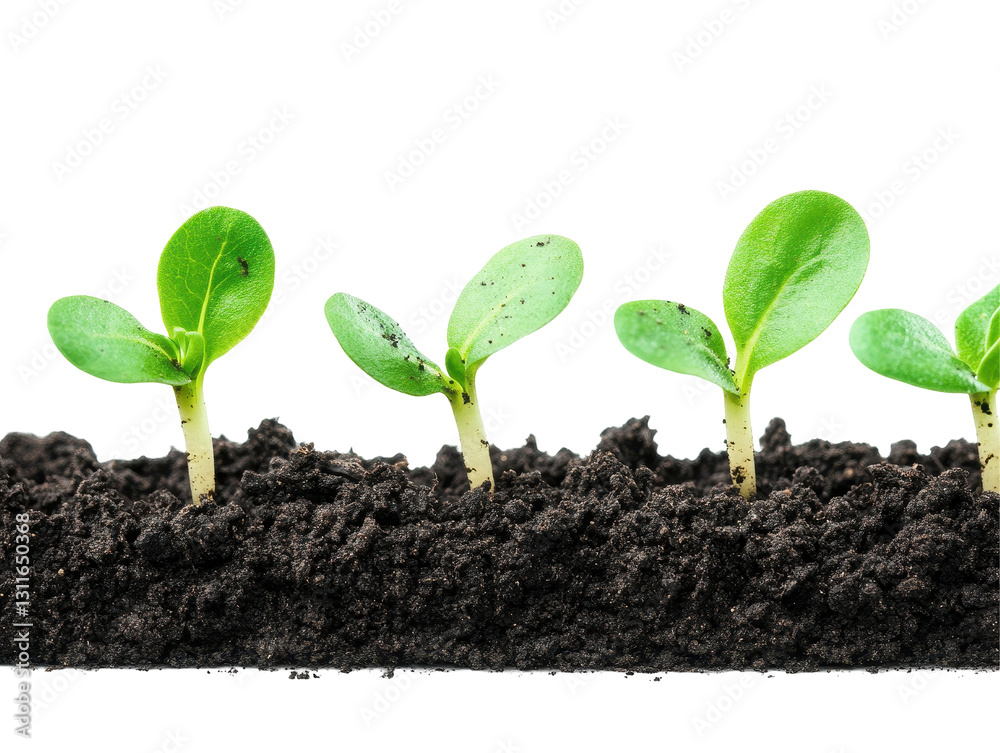 Isolated Row of Sprouts in Soil Isolated Row of Sprouts in Soil