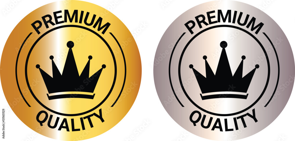 Premium quality crown and 5 stars badge gold black metallic logo,Premium quality gold sticker,gold top quality badge Png Image,Premium quality Gold Badges