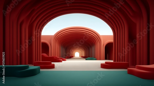 Fototapeta Naklejka Na Ścianę i Meble -  Abstract architectural tunnel with platforms leading to light. Used for art and design elements