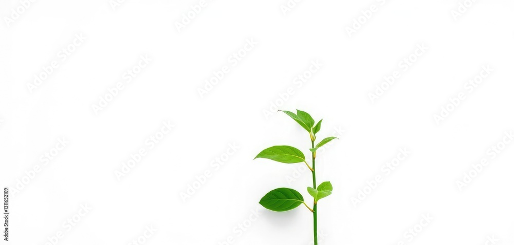 Fototapeta premium Single vibrant green plant, isolated on pure white backdrop, natural, fresh
