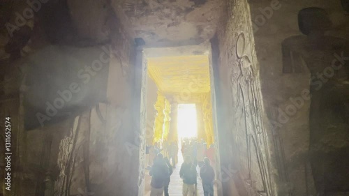 Experience the grandeur of the Interior of the Temple of Ramses in Abu Simbel, Egypt, by the Nile. Discover its intricate carvings and historical significance.