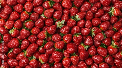 Many red strawberries filling the whole frame, for food blog background or product marketing use