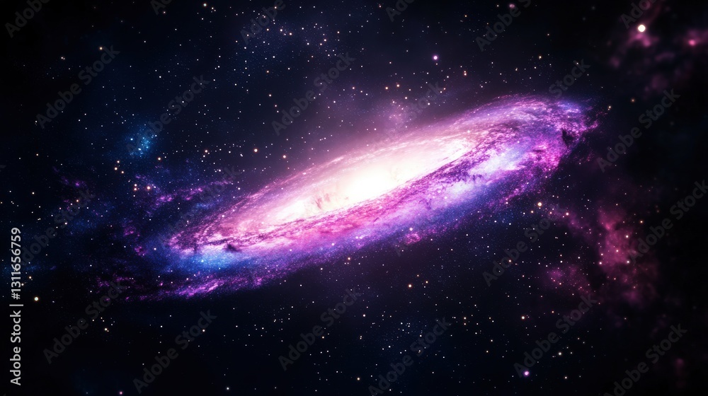 Obraz premium A vibrant, swirling galaxy with shades of pink and purple against a backdrop of stars, illustrating the beauty of the universe.