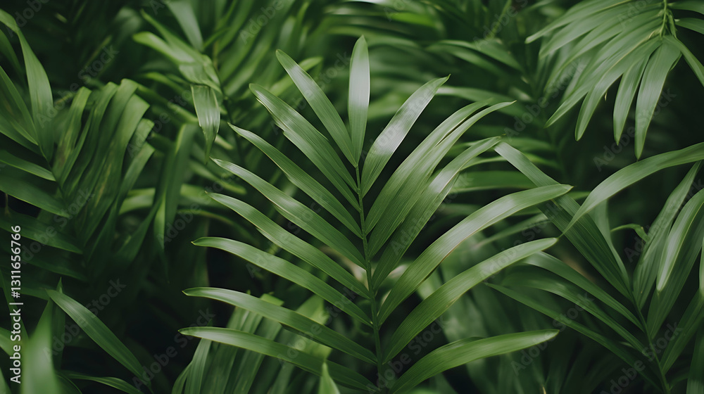Fototapeta premium Lush Green Leaves in Dense Tropical Foliage for Natural Vibes