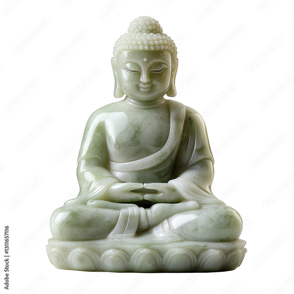 Intricate carved jade Buddha statue against a white or transparent background Intricate carved jade Buddha statue against a white or transparent background