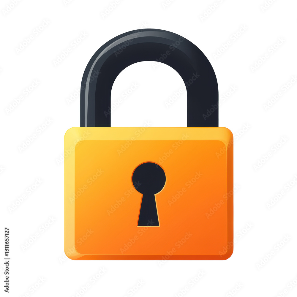 Bright orange padlock symbolizing security and privacy on a transparent background Bright orange padlock symbolizing security and privacy on a transparent background