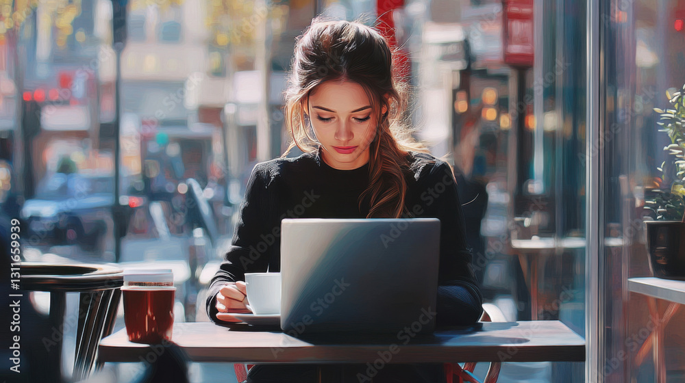 Fototapeta premium A young, ambitious businesswoman seated at an outdoor