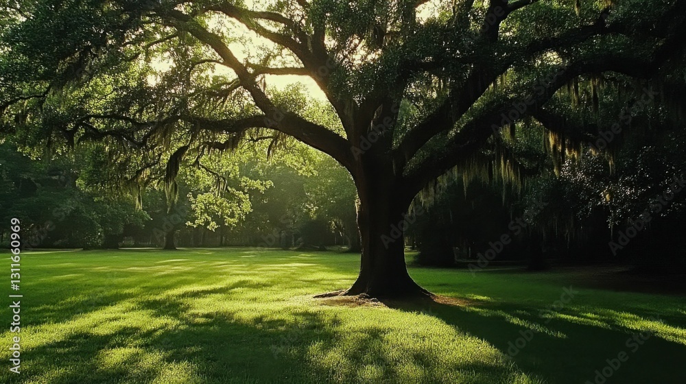 Magnolia Plantation: A Mighty Oak in the Park with Lush Green Lawn Magnolia Plantation: A Mighty Oak in the Park with Lush Green Lawn