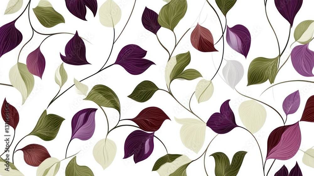 Elegant purple leaves pattern, nature background, seamless design, textile print Elegant purple leaves pattern, nature background, seamless design, textile print