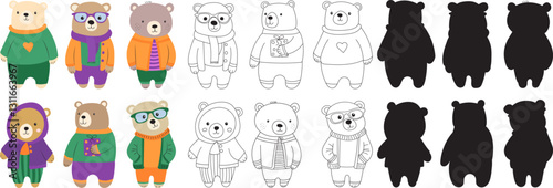 bears character in flat style on white background