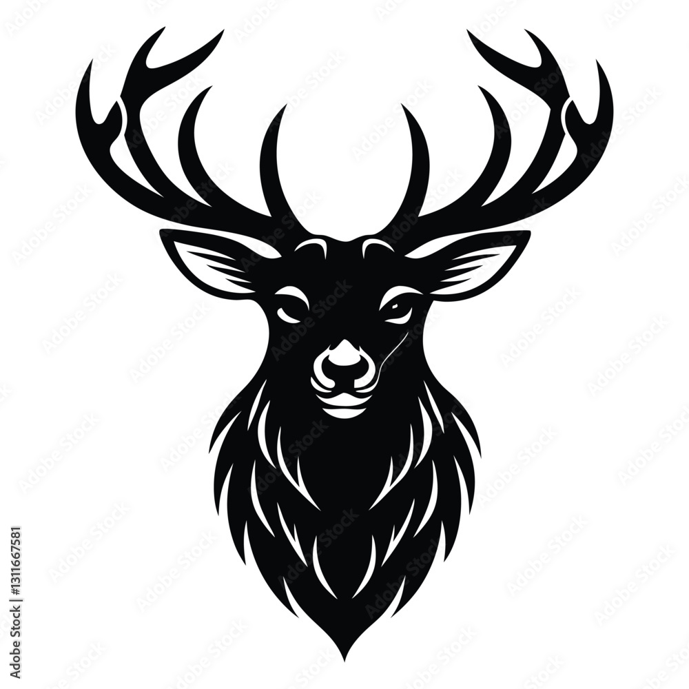 Fototapeta premium Majestic Deer Head Silhouette Vector, Elegant Black Deer Icon Collection, Reindeer Logo, and Wildlife Symbol on a Clean White Background