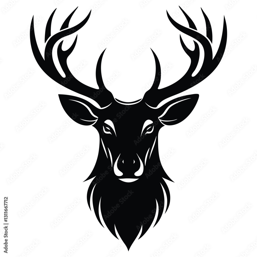 Fototapeta premium Majestic Deer Head Silhouette Vector, Elegant Black Deer Icon Collection, Reindeer Logo, and Wildlife Symbol on a Clean White Background