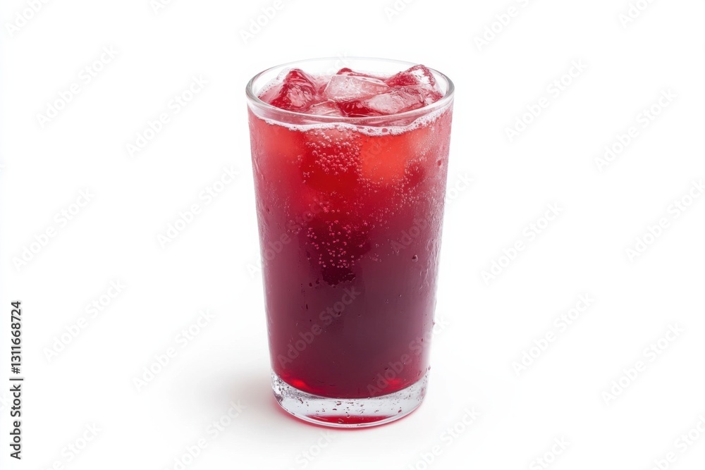 Refreshing pomegranate juice served in a glass with ice on a clean white background Refreshing pomegranate juice served in a glass with ice on a clean white background