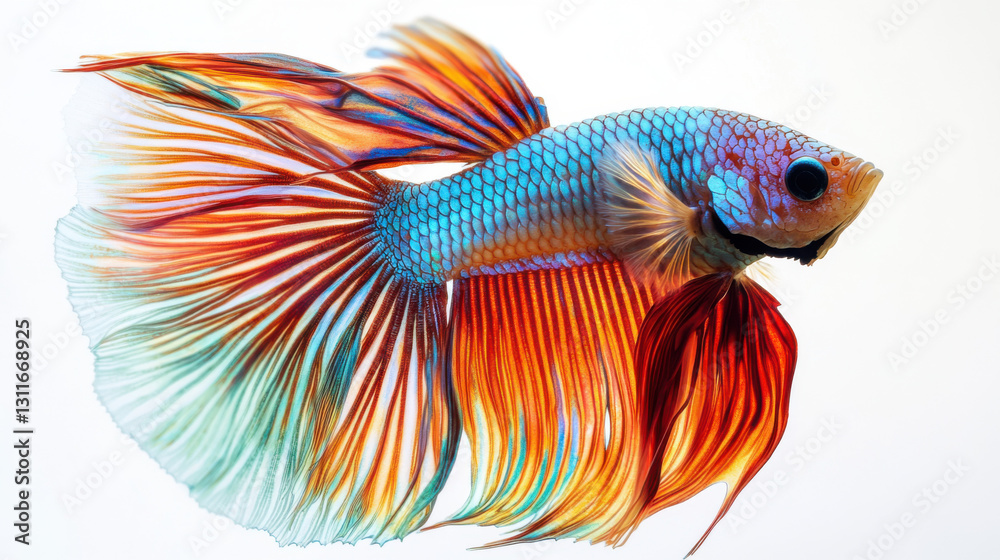 Fototapeta premium An artistic capture of a Betta fish in motion, its flowing fins creating a mesmerizing wave effect