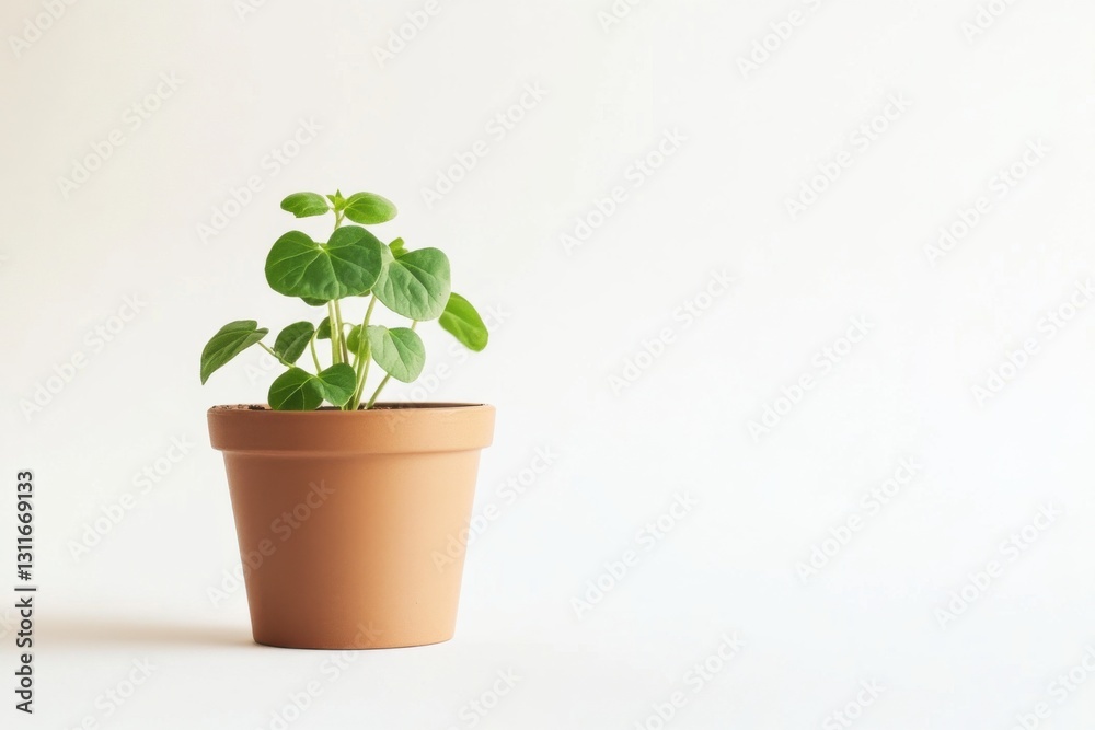 Fototapeta premium Stylish Pilea plant in a modern pot on a minimalist white background