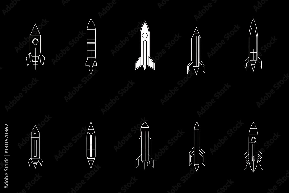 Obraz premium Rocket Icons Set - Black Background