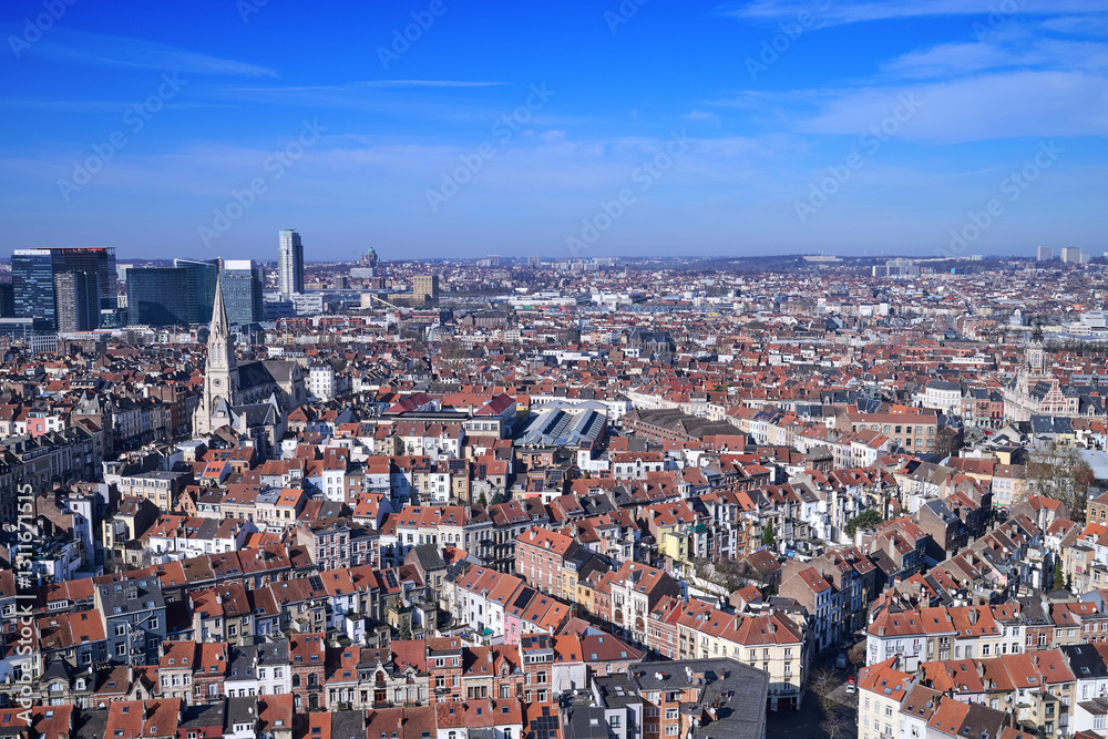 Aerial view on the north of Brussels by clear blue sky