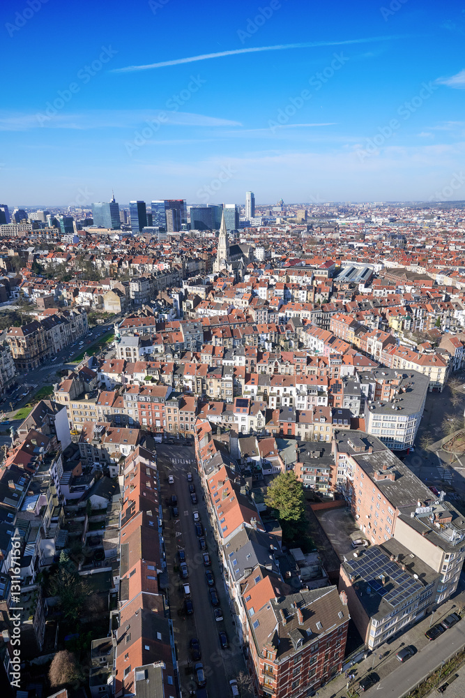 Aerial view on the north of Brussels by clear blue sky