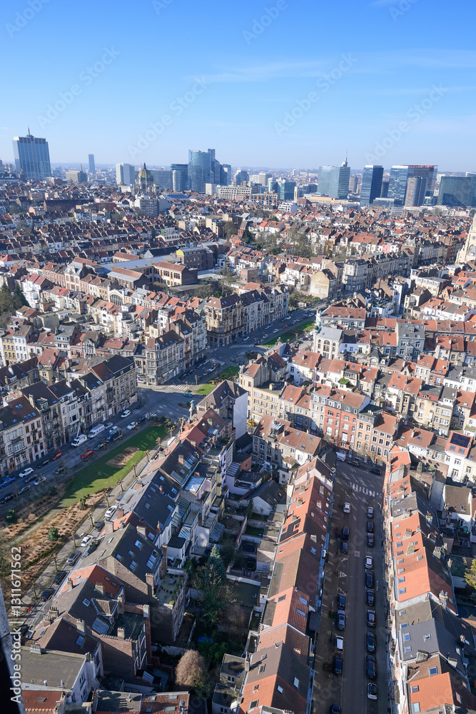 Aerial view on the north of Brussels by clear blue sky