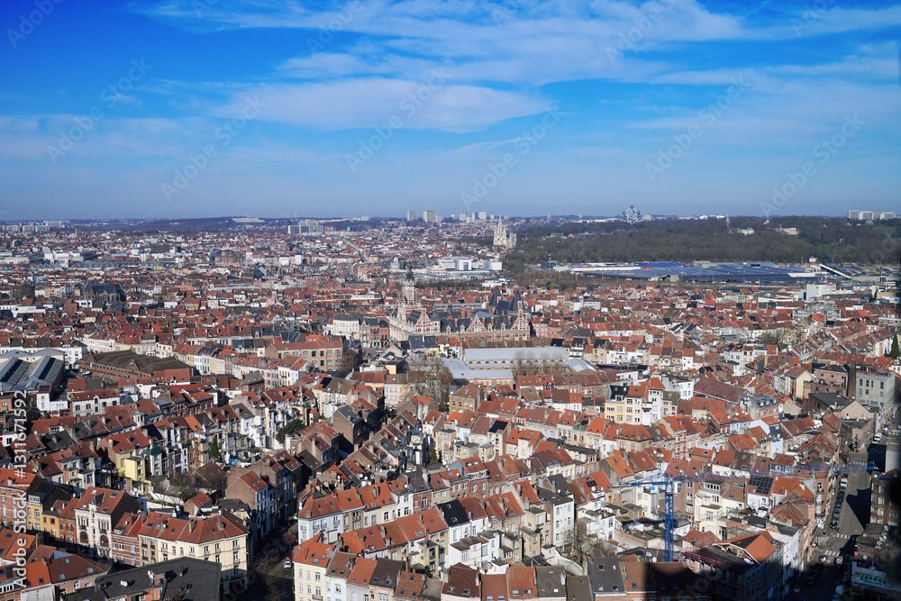 Aerial view on the north of Brussels by clear blue sky
