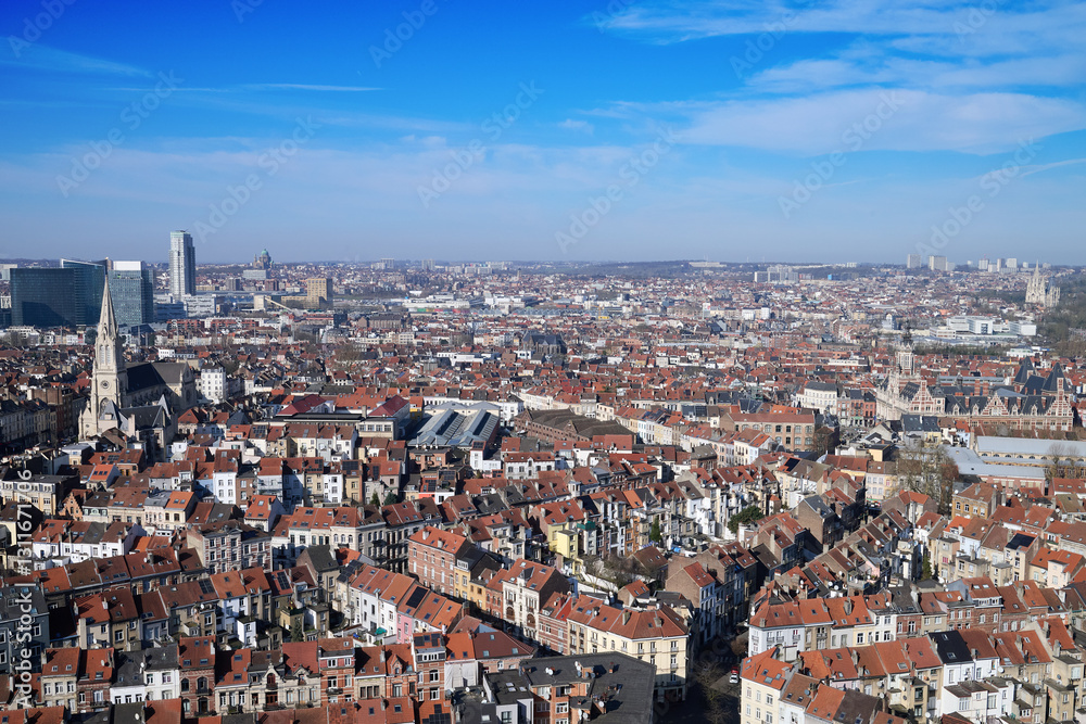 Aerial view on the north of Brussels by clear blue sky