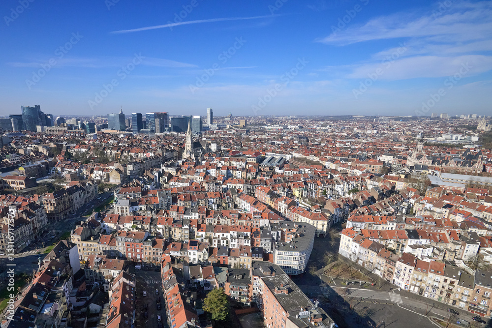 Aerial view on the north of Brussels by clear blue sky