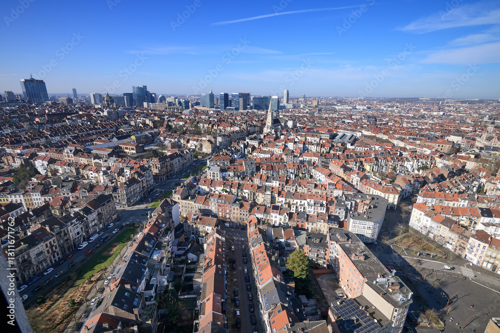 Aerial view on the north of Brussels by clear blue sky