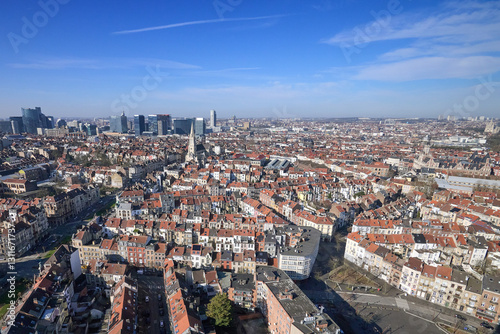 Obraz na płótnie Aerial view on the north of Brussels by clear blue sky w salonie