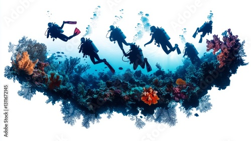 People Group People View Scuba Reef Diving Colorful photo