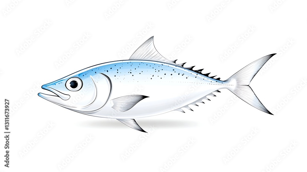 Detailed Illustration of a White Fish with Blue Highlights Aquatic Animal Seafood Graphic Detailed Illustration of a White Fish with Blue Highlights Aquatic Animal Seafood Graphic