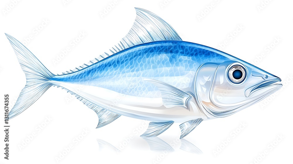 Fototapeta premium Vibrant Blue Fish Illustration Aquatic Life Seafood Ocean Animal Marine Graphic Design Element