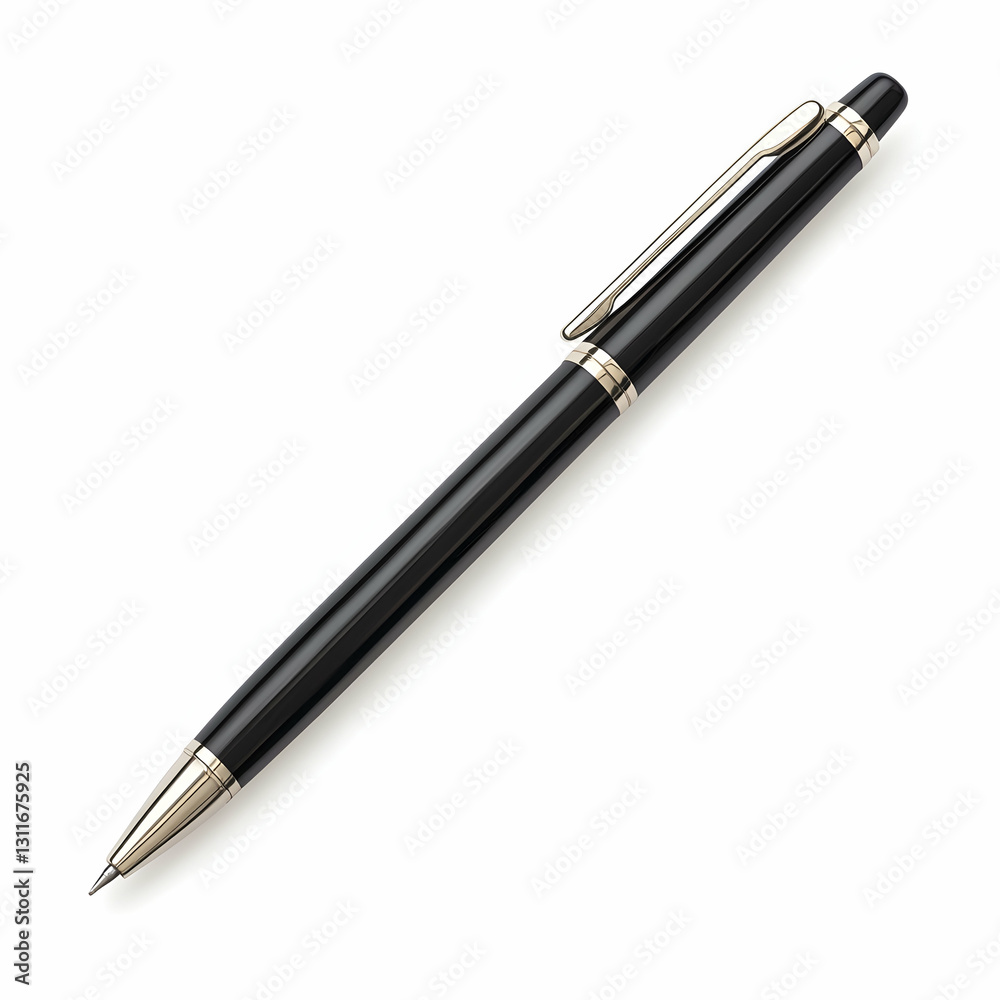 Elegant Black Ballpoint Pen with Gold Accents on White Background Elegant Black Ballpoint Pen with Gold Accents on White Background