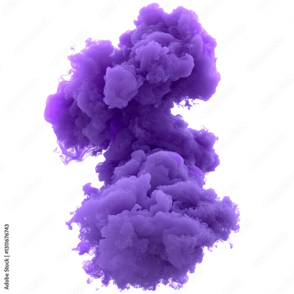 Fototapeta premium Purple Ink Explosion In Water On White Background. 3D Render.