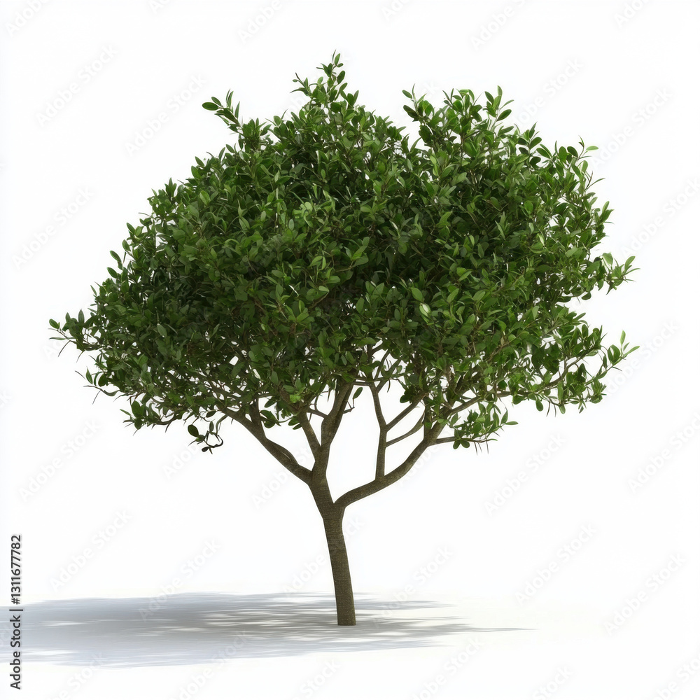 Obraz premium lush green tree with rounded canopy and thick branches, symbolizing nature and growth. Its vibrant leaves create serene atmosphere