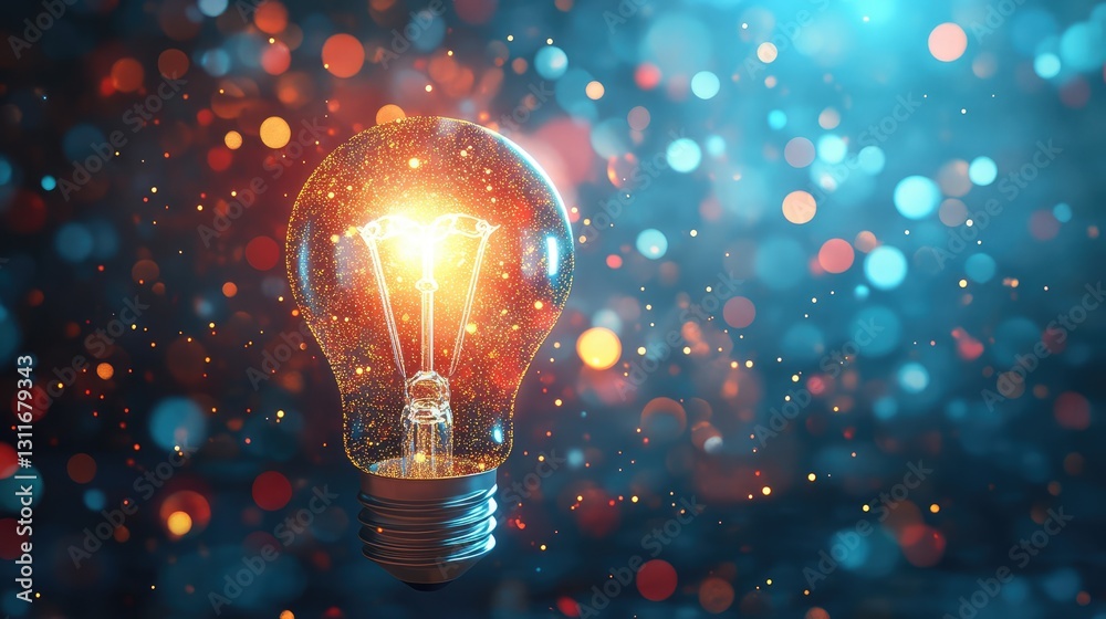 A glowing light bulb surrounded by soft, colorful light particles, symbolizing bright ideas and positive thinking. A glowing light bulb surrounded by soft, colorful light particles, symbolizing bright ideas and positive thinking.