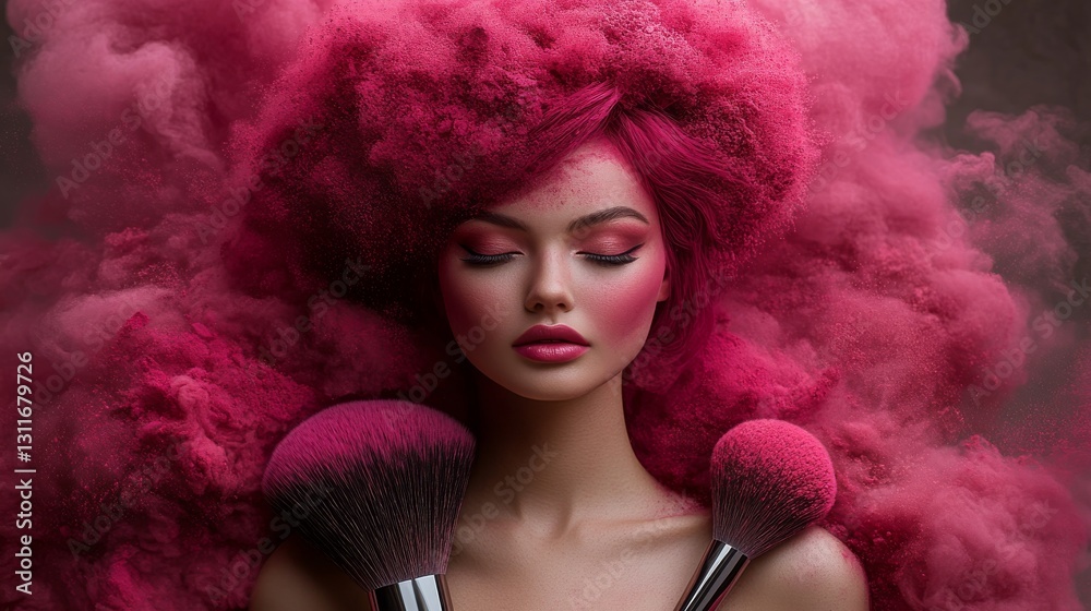 Fototapeta premium Pink Makeup Artist, Powdered Beauty