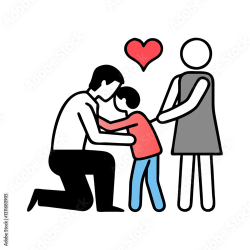Father kneeling to talk with child heart icon