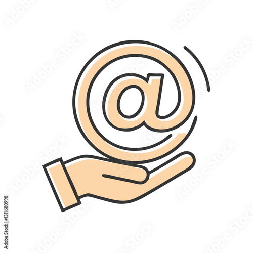 At symbol floating above open hand icon