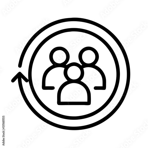 Circular teamwork icon with three people