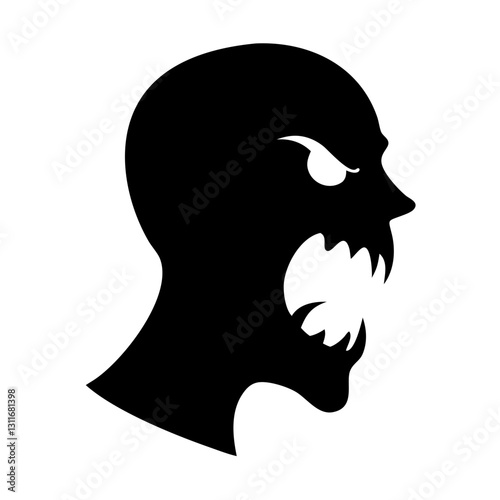 Black silhouette of a furious yelling face