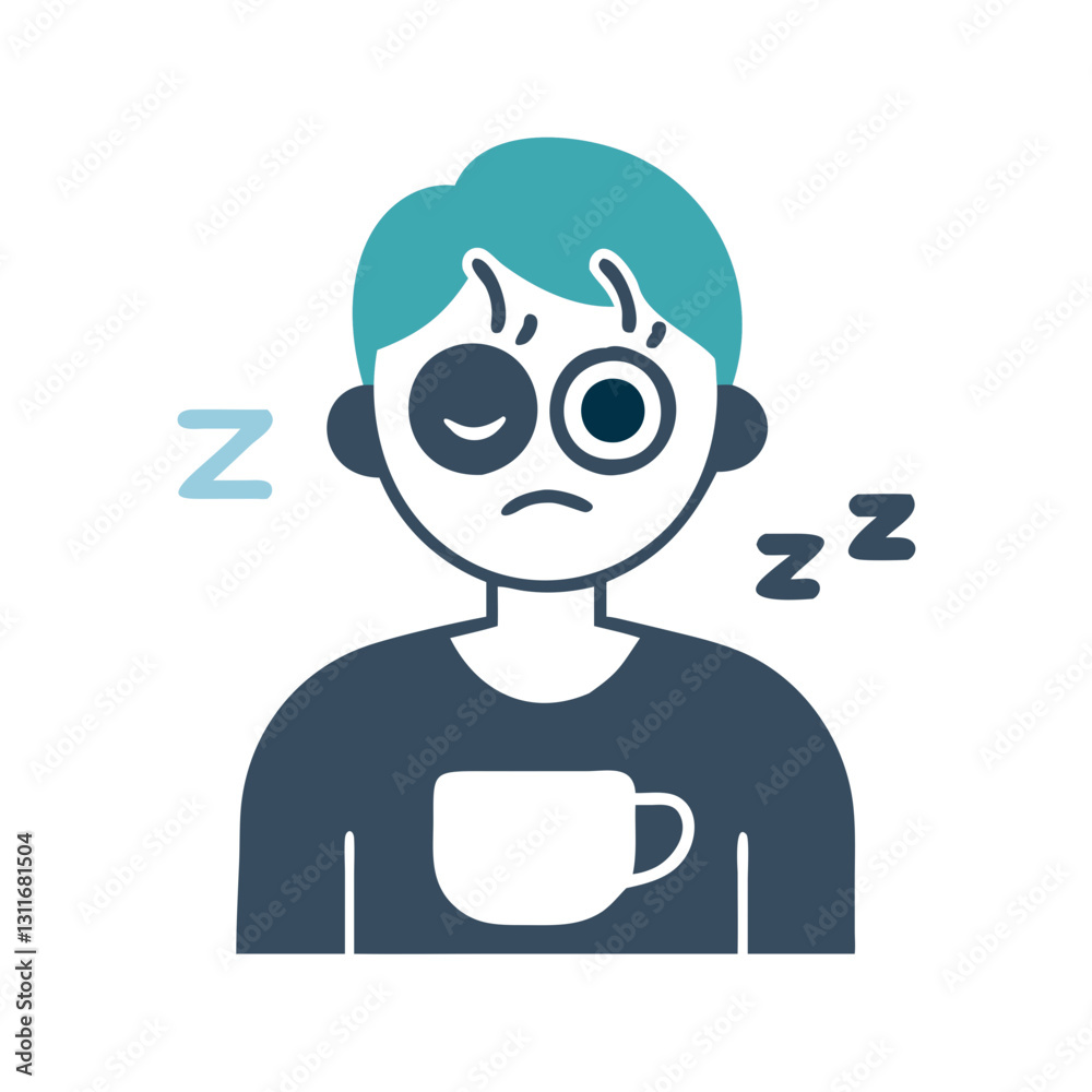 Sleepy person with dark circles drinking coffee Sleepy person with dark circles drinking coffee