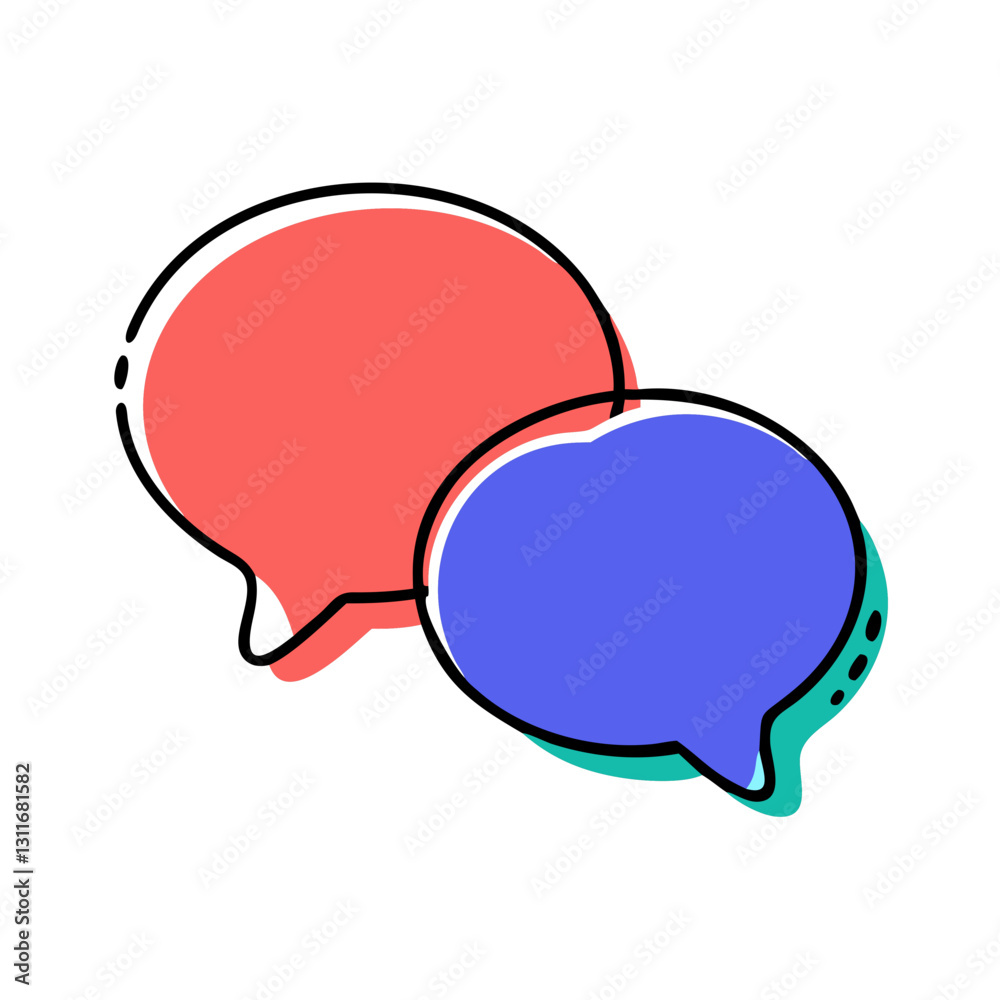 Two overlapping speech bubbles in red and blue Two overlapping speech bubbles in red and blue