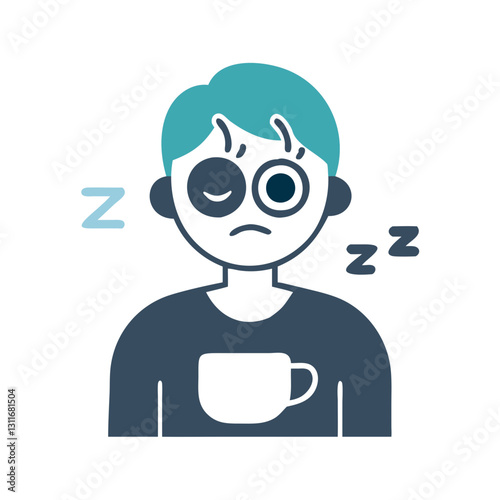 Sleepy person with dark circles drinking coffee