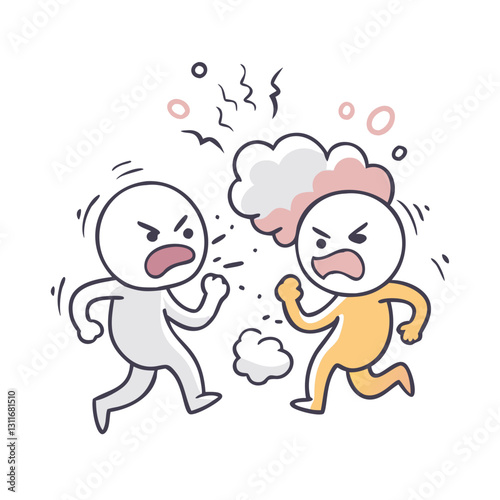 Two cartoon figures angrily arguing with steam